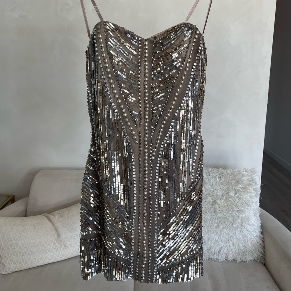 NWT SCALA SEQUIN BEADED STRAPLESS MINI DRESS PROM PAGEANT | Size 2